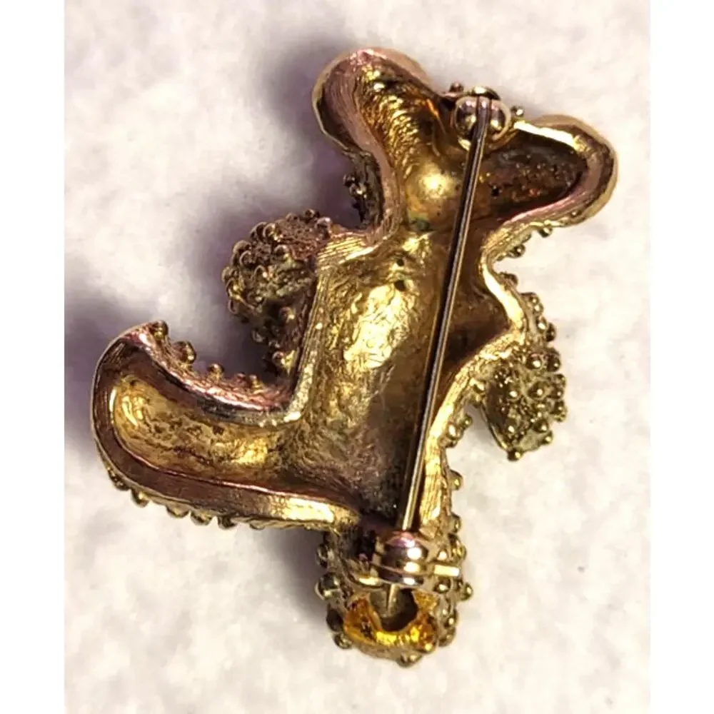 TEDDY BEAR Pin Brooch Goldtone Hobnail Bumpy Rhinestone Enamel Eyes Twee Y2K